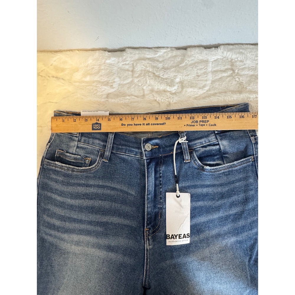 Bayeas Womens 14W High Rise Cropped Straight Distressed Jeans Blue Stretch - Picture 9 of 11